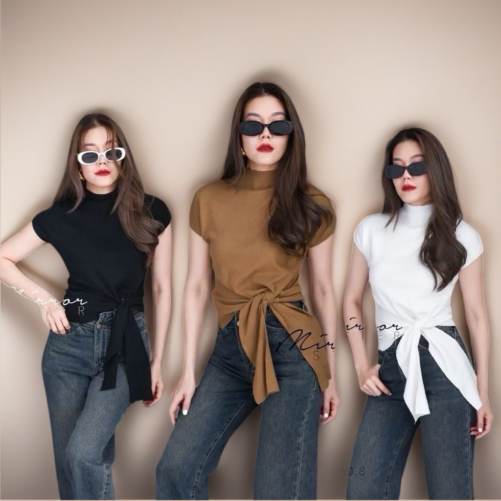 MRS | MIRRORSISTER🔖31120.8 เสื้อแขนสั้นคอปีน เบสิคสไตล์ดีไซน์เก๋