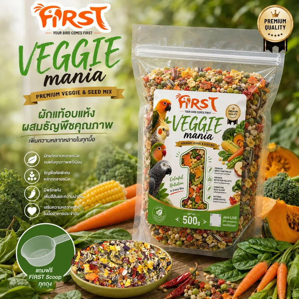 FIRST Veggie Mania อาหารนกแก้ว ผักแท้อบแห้งผสมธัญพืช Premium Veggie & Seed Mix 500g
