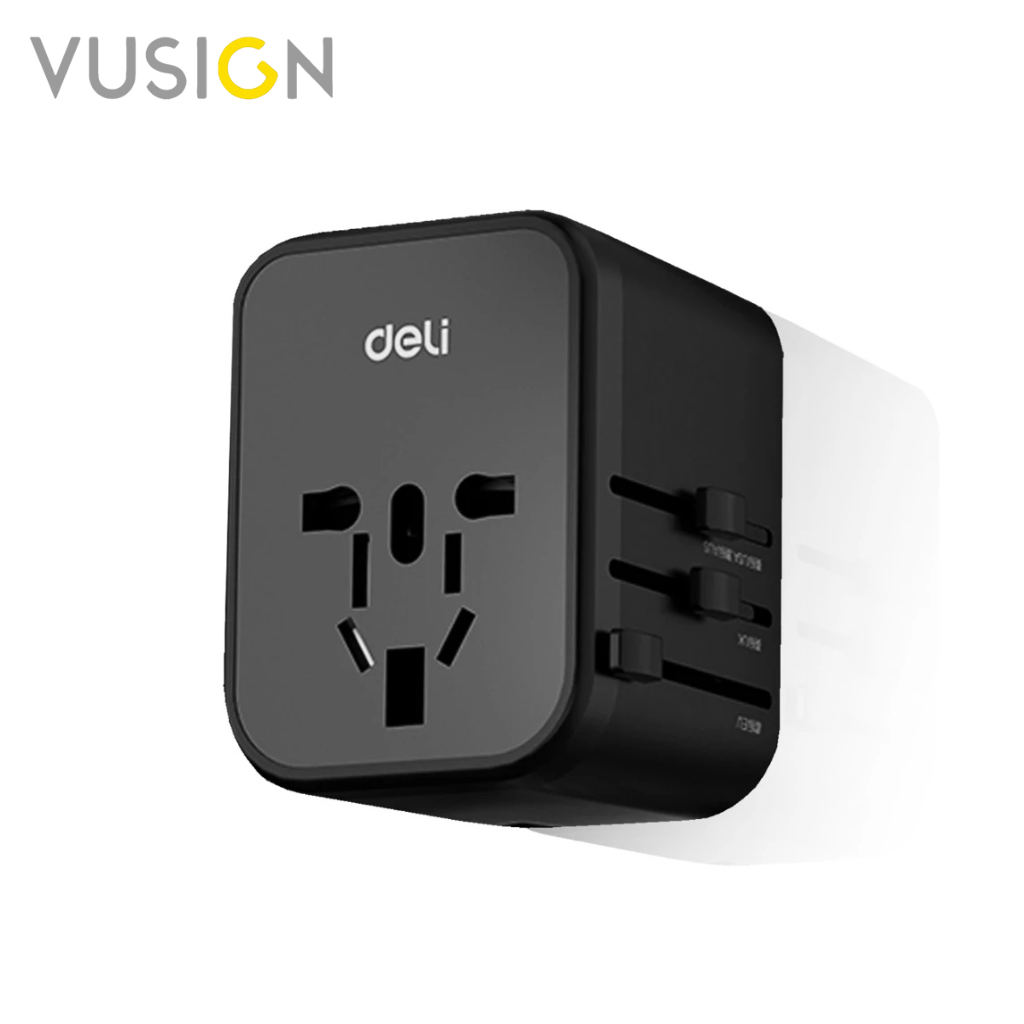 Vusign ปลั๊กแปลงขา อแดปเตอร์เดินทาง รองรับทุกแรงดันไฟ 110v-230v พร้อมช่อง USB A และ C Travel Adapter