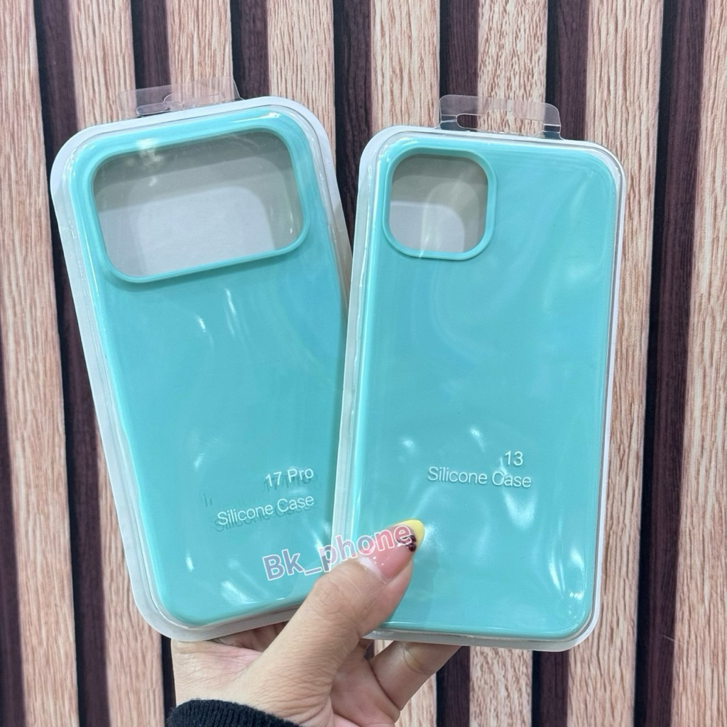 Bk รุ่นใหม่ สีฟ้ามิ้นท์ Case ไอโฟน17promax เคส สีพื้น กำมะหยี่โลโก้ for ไอโฟน 11 IP14 IP15 IP13 15promax 16 เคสสีพื้น