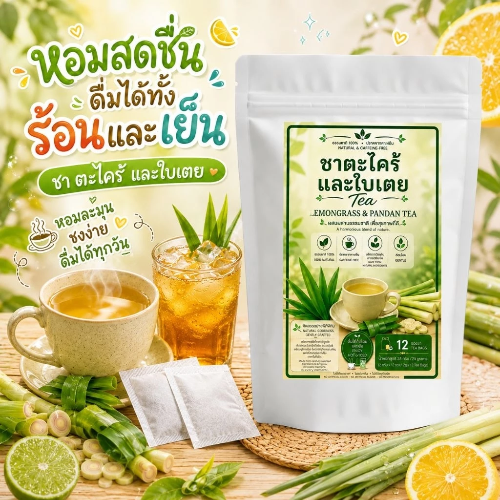 ชาใบเตยและตะไคร้12และ40 ซองชา ความหอมละมุนที่ลงตัว เบาสบาย เหมาะสำหรับทุกวัน หอมธรรมชาติ ไม่แต่งสี ไม่แต่งกลิ่น