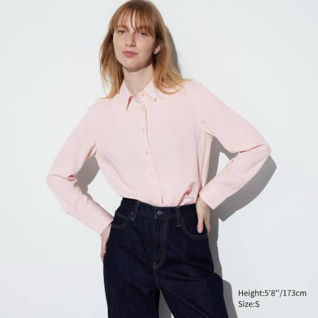 เสื้อเชิ้ตผ้าเรยอน Uniqlo Rayon สีชมพูอ่อน baby pink ไซส์ S มือสอง สภาพสวย