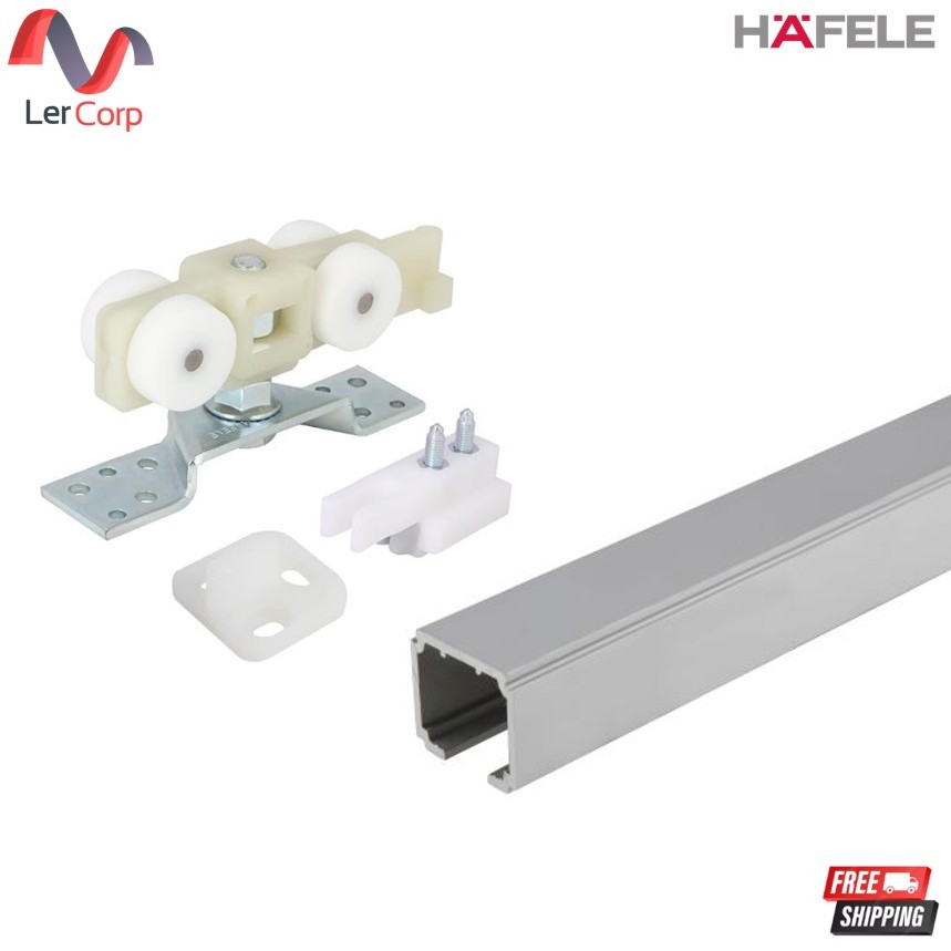 (Hafele) อุปกรณ์บานเลื่อน รุ่นไซเลนท์ 160/A (499.72.061) + รางบน สีอะลูมิเนียม 2 ม. (160 กก.) (499.40.052)(499.72.063)