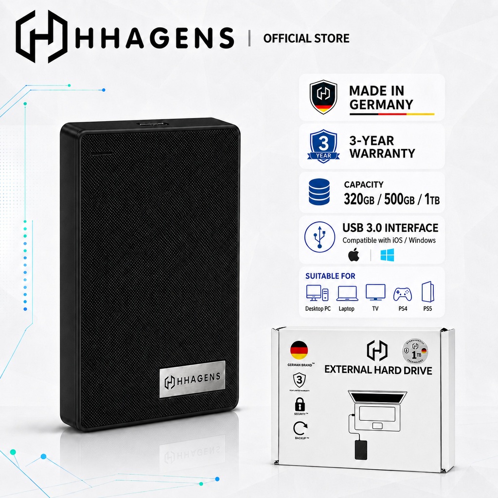 【Original】HHAGENS H100 HDD 320GB/500GB/1TB USB3.0 High Speed Hard Disk/Portable Hard Drive/External 