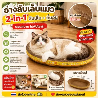 ที่ลับเล็บแมว รูปไข่ อ่างลับเล็บแมว 2-in-1 ที่ฝนเล็บแมว ขูดเล็บ หนา 3.5 ซม ใช้เป็นที่นอนแมว ของเล่นแมว รุ่นอัปเกรด ทนทาน