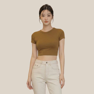 WsimpleBra | Ginny Crop Top เสื้อยืดทรงครอป คอกลมแขนสั้น มีบราในตัว เลิกใส่ชุดชั้นในและซิลิโคลปิดจุก