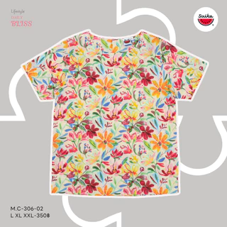 เสื้อแตงโม (SUIKA) - เสื้อผ้าป่านมัสลิน คอปาดกระดุมหลัง 3 เม็ด แขนสั้น ลายดอกไม้ (M.C-319 511 306 156)