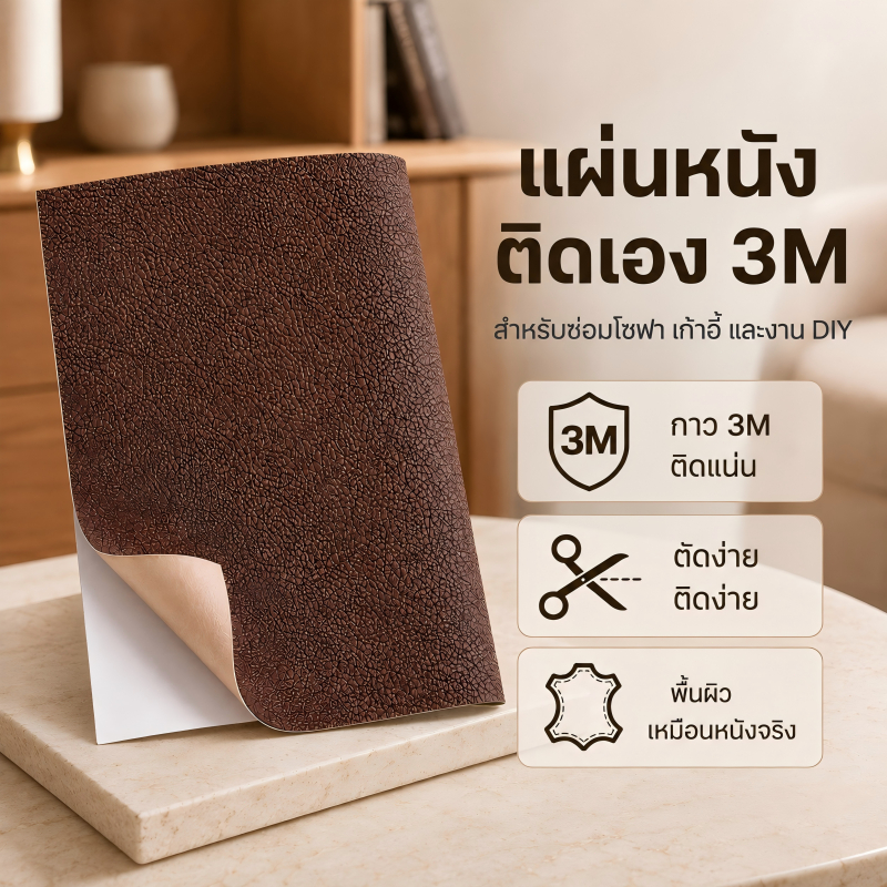 แผ่นหนังติดเอง 3M แผ่นหนังซ่อม pvc ลายหนังลิ้นจี่ ซ่อมโซฟา เก้าอี้ รถยนต์ หนังขาด หนังลอก DIY