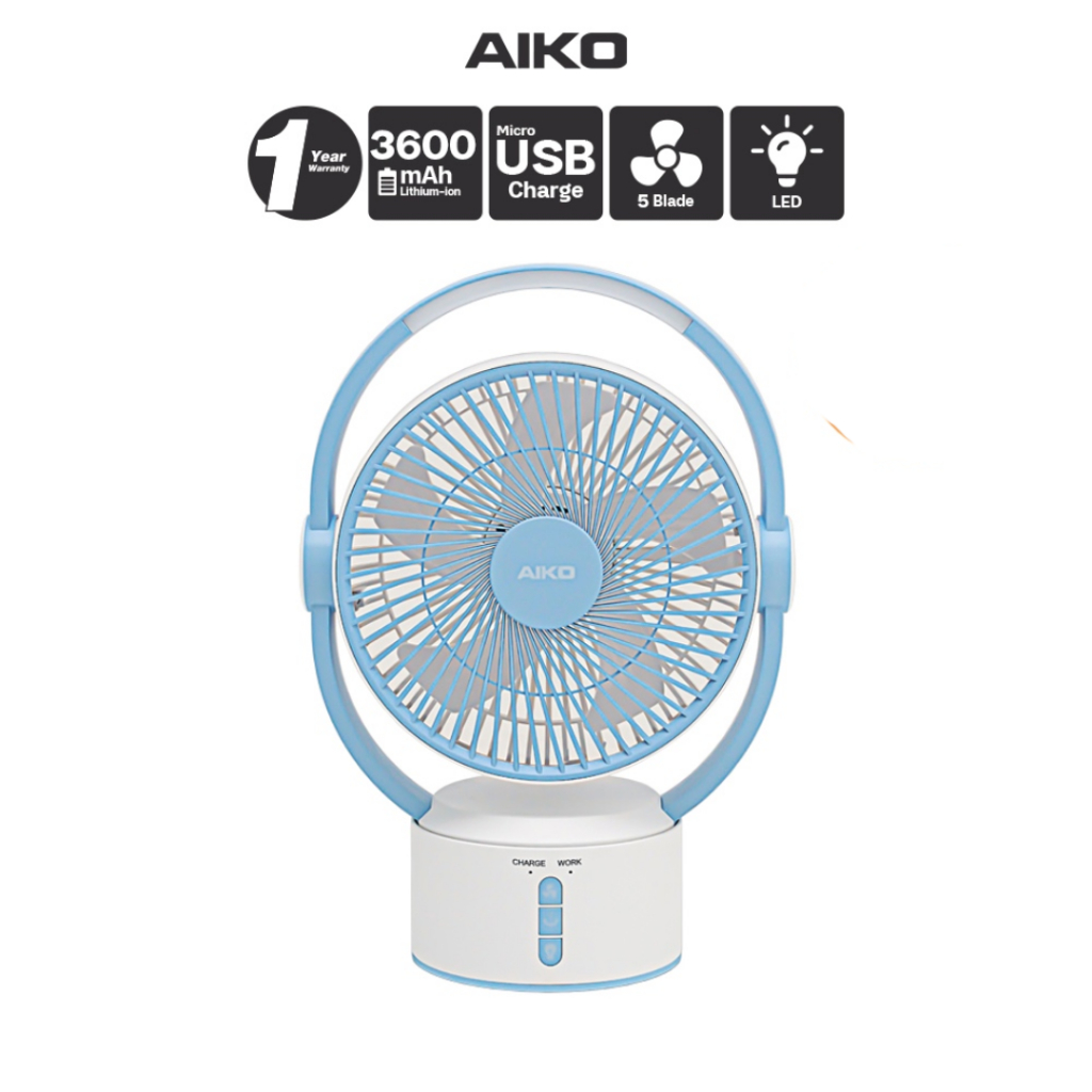 AIKO  KN-L2819 พัดลมชาร์จไฟ ใบพัด 9 นิ้ว ชาร์จ USB พัดลมพกพา พัดลมใช้แบตเตอรี่ พัดลมส่าย ก้มเงย