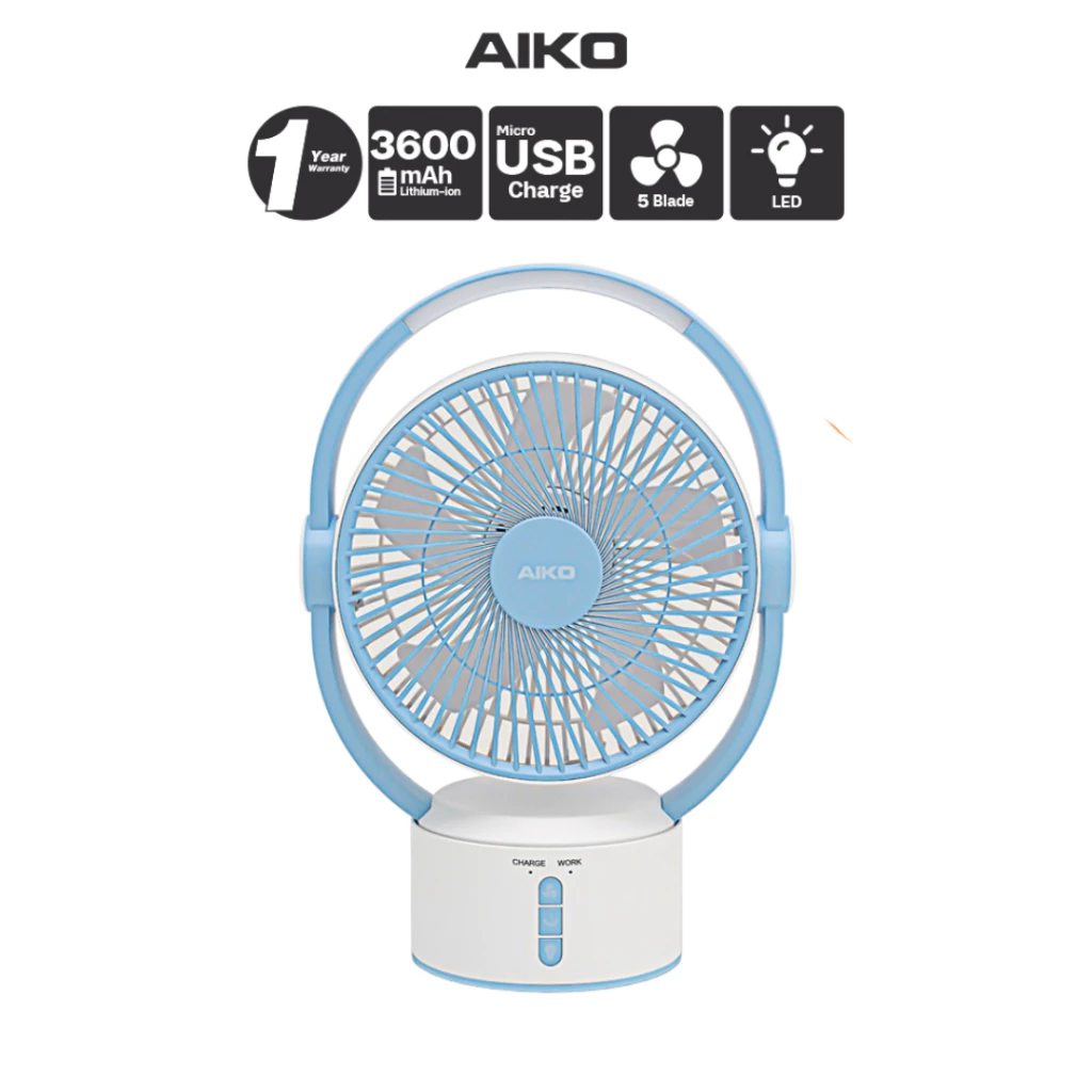 AIKO KN-L2819 พัดลมชาร์จไฟ ใบพัด 9 นิ้ว ชาร์จ USB พัดลมพกพา พัดลมใช้แบตเตอรี่ พัดลมส่าย ก้มเงย