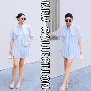 [พร้อมส่ง] DAISYเซตเสื้อเชิ้ตแขนยาวกับกางเกงเอวยืดกางเกงมีซับใน ฮาวาย ทะเล ซัมเมอร์ CARDIGAN_NISTA