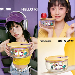พร้อมส่งด่วน 🇹🇭 Neoflam x Hello Kitty กล่องข้าวแก้วทรงกลม กล่องผลไม้ เข้าไมโครเวฟได้ Sanrio ขนาด 350ml และ 600 ml