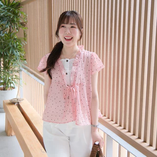 Rumi layer top ❣️Chakiya.store เสื้อสุดคิ้ววท์ เล่น layer มาพร้อมผ้าลาย polkadot🩵💖