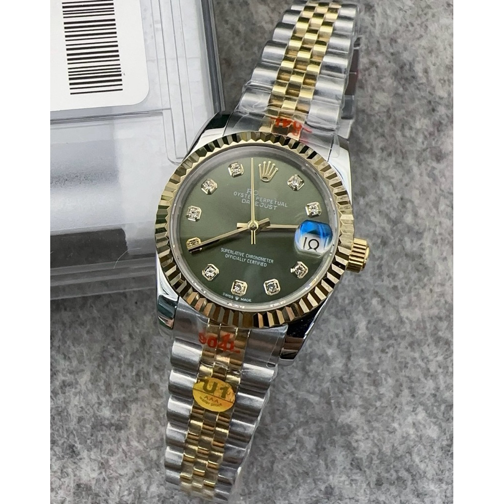 นาฬิกาDatejust31mm ระบบออโต้ หน้าปัดสีเขียว2kyellowgoldสายจูบิลี่งานCC