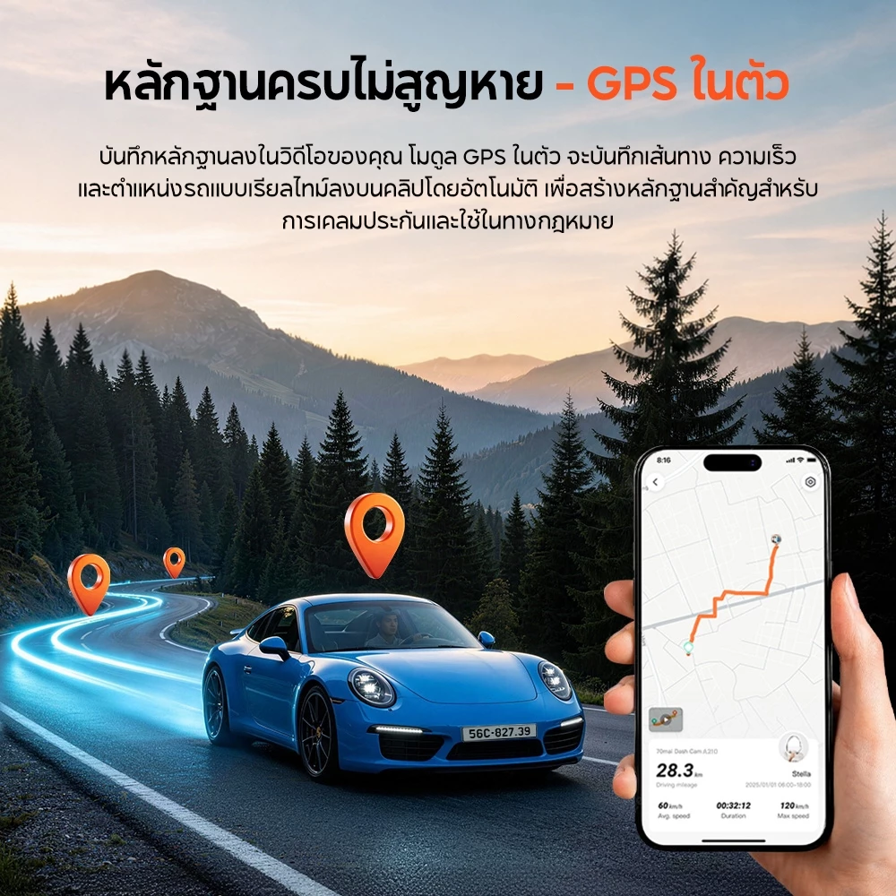[2026 NEW] 70mai A210 กล้องติดรถหน้าหลัง 1080P HDR Super Night Vision ซุปเปอร์คาปาซิเตอร์ทนร้อน GPS บันทึกเส้นทาง thumbnail 8