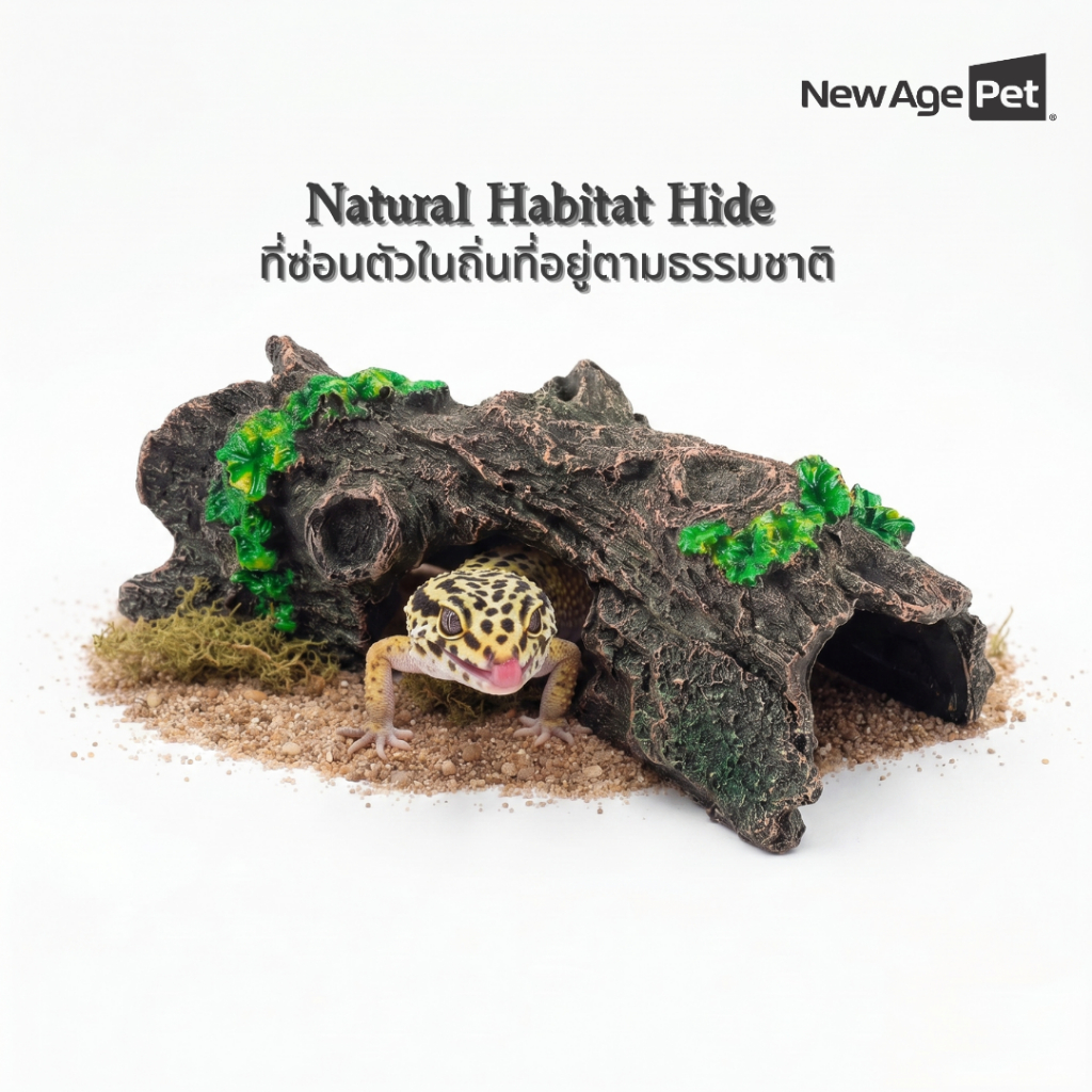 NEW AGE PET ถ้ำหลบสัตว์เลื้อยคลาน ลายเปลือกไม้พร้อมมอส | สไตล์ธรรมชาติ Bioactive | สำหรับ Gecko / กิ้งก่า
