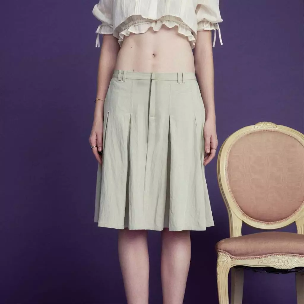 Fundamental Mitr x YVIS Box Pleated Midi Skirt