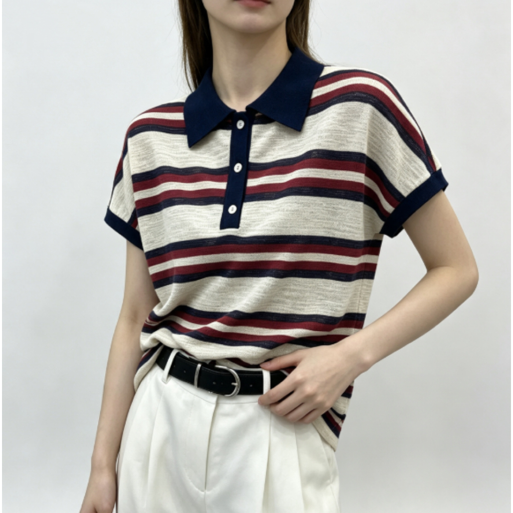เสื้อโปโลแขนสั้นลายทางสีสันสดใสสำหรับผู้หญิง ดีไซน์หรูหรา ใช้งานได้หลากหลาย และมีสไตล์ เป็นสไตล์ใหม่สำหรับฤดูร้อน เก๋ไก๋