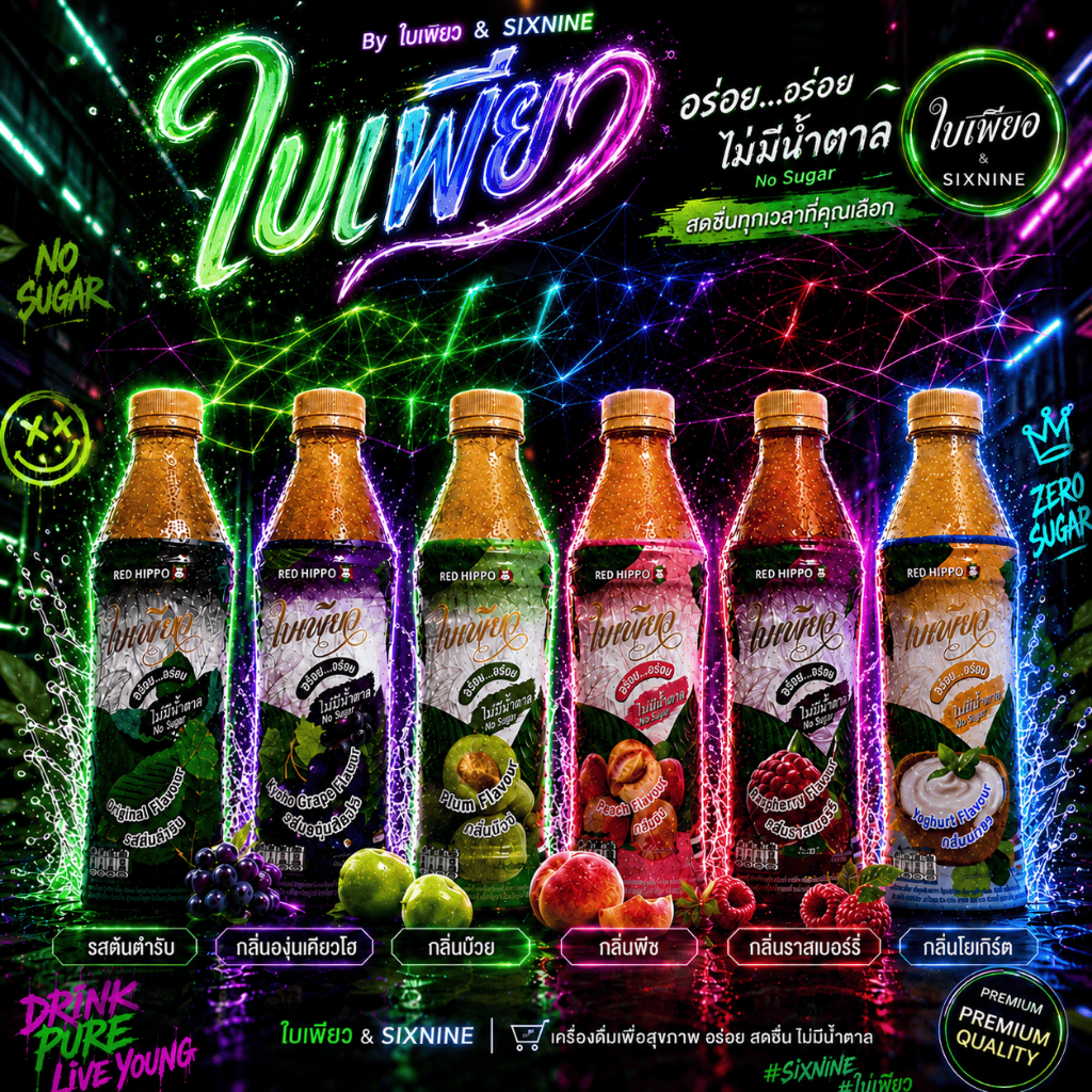 ใบเพียว  6 รส เลือกได้  ไม่มีน้ำตาล เครื่องดื่มพร้อมดื่ม 350 ML