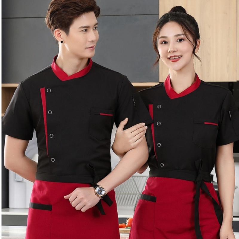 COD เสื้อเชฟ เสื้อทำงานสำหรับห้องครัว แขนสั้น ผ้าคุณภาพดี ระบายอากาศได้ดี สะดวกสบาย ร้านอาหาร บาร์ว่าง S-XL