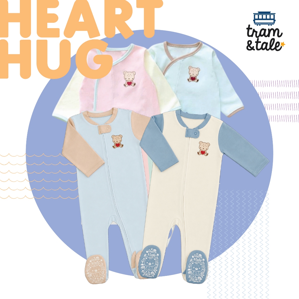 ชุดบอดี้สูทคลุมเท้า ผ้าดูด และ 2-way zipper Tram & Tale - Heart Hug