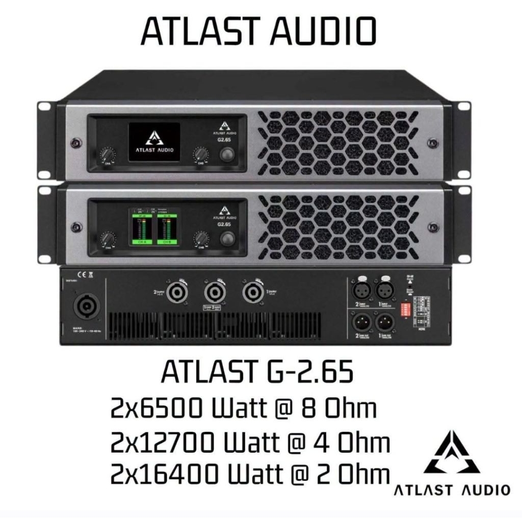 ATLAST AUDIO G2.65 2x6500 Watt @ 8 Ohm2x12700 Watt @ 4 Ohm2x16400 Watt @ 2 Ohm atlast audio
