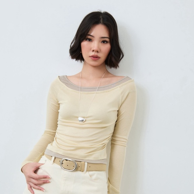 Polly layer top basicselected เสื้อเปิดไหล่ผ้า Tencel สวมใส่สบายมาก ไม่ร้อน แต่งดีเทล Layer ไม่ใช่สองชั้นจริง