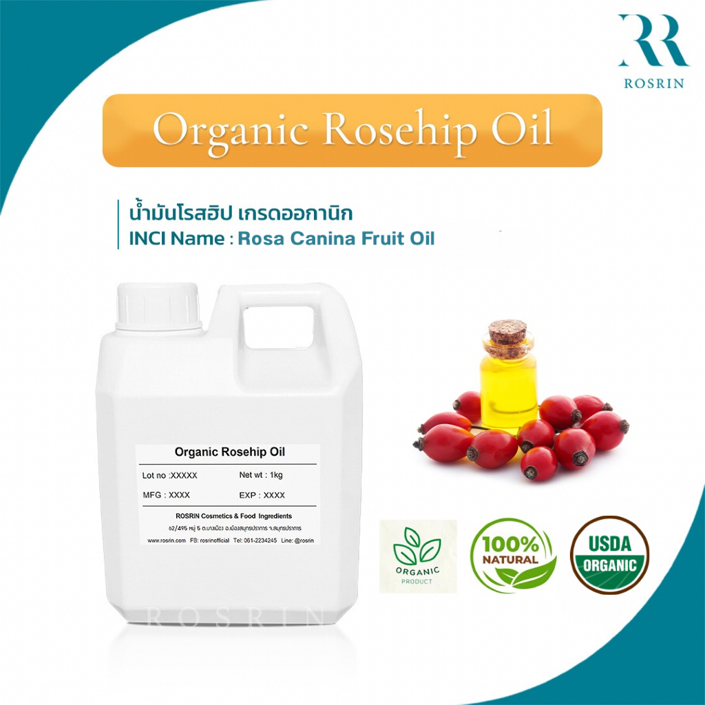 น้ำมันโรสฮิปบริสุทธิ์ 100% เกรดออกานิก Organic Rosehip Oil ชนิดสกัดเย็น ขนาด 50g-100g