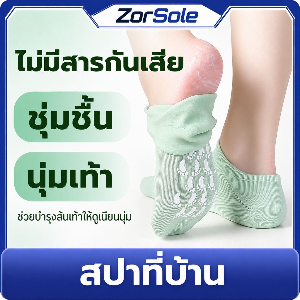 ถุงเท้าเจลสปากันลื่น มาส์กเท้าแห้ง ลดส้นเท้าแตก สินค้าคุ้มค่าขายดี
