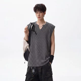 BecoolMan เสื้อยืดผู้ชาย แขนกุด เสื้อผู้ชายสไตล์เกาหลี ความรู้สึกของพื้นผิว หลวมสบาย ผ้าบางเบา ไม่ร้อน ลำลอง
