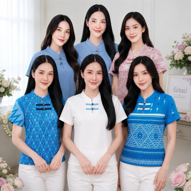 เสื้อวันแม่2026 เสื้อสีฟ้า เสื้อสีฟ้าวันแม่ ผ้าฝ้าย ใส่สบาย