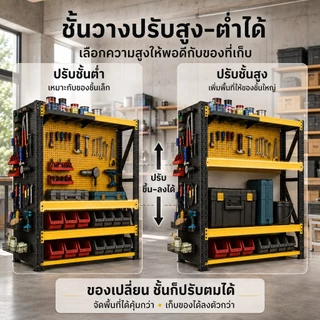 Bmzar ชั้นวางของ Pegboard ชั้นเหล็ก กันน้ำ กันสนิม DIY แข็งแรง รับหนัก 500KG ประกอบง่าย