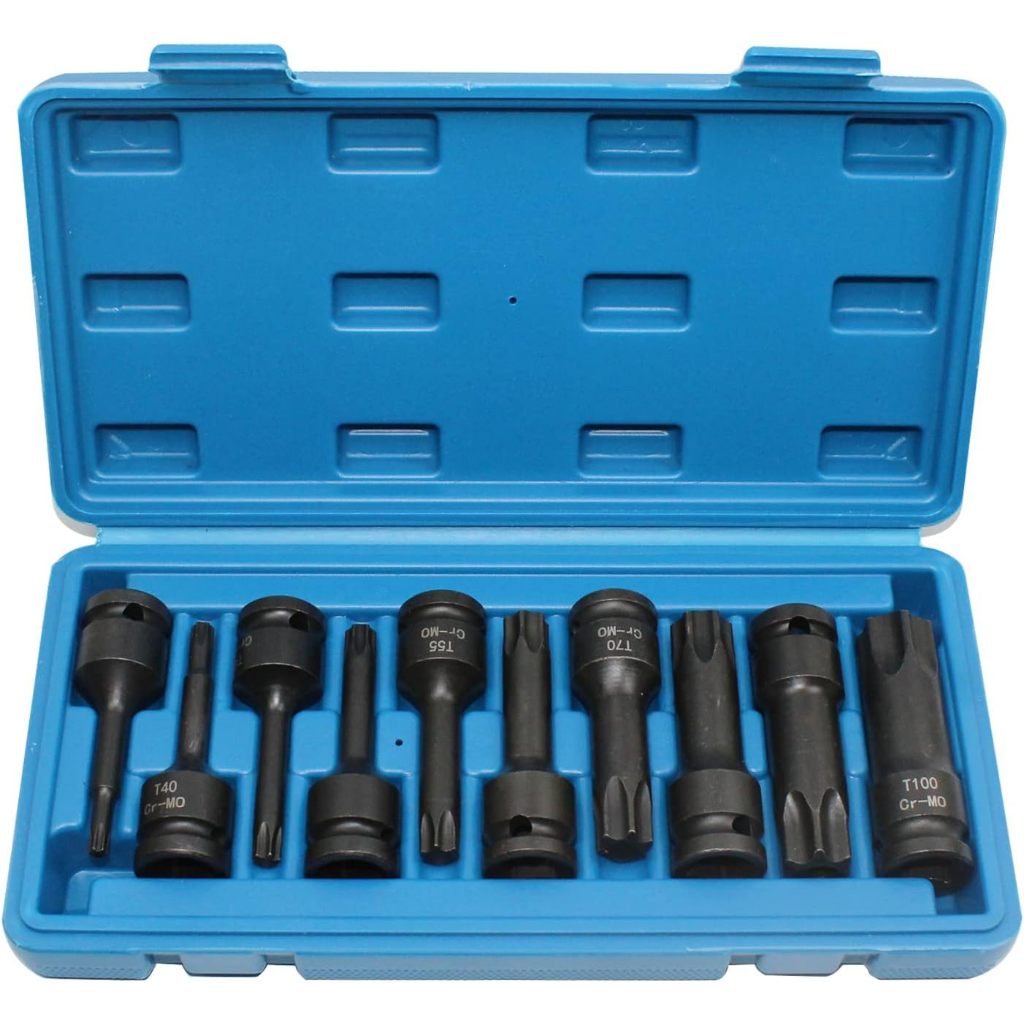 ลูกบล็อก 1/2 นิ้ว ชุด 10ชิ้น ขนาด T30/T40/T45/T50/T55/T60/T70/T80/T90/T100 ลูกบล็อกแรงบิดสูง สีดำ ทน