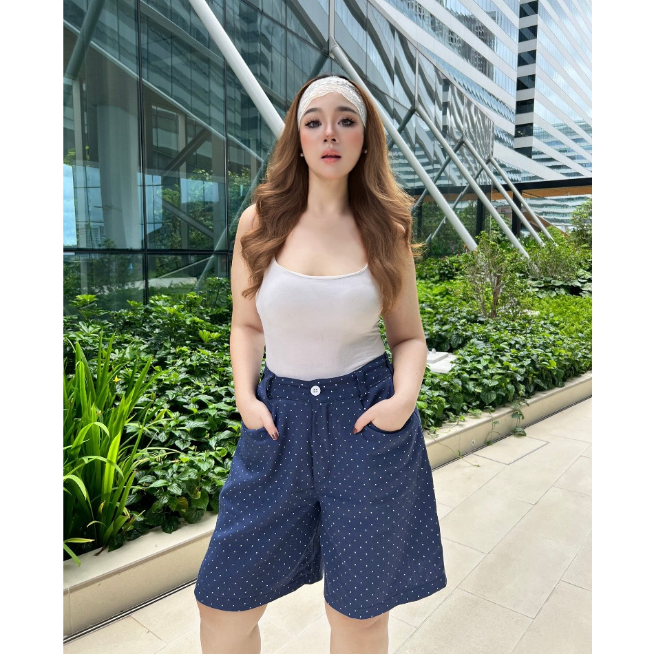 [โค้ด WANTU88 ลด 30%] New Color! Ditto Pants กางเกงขาสั้นลายจุดสาวอวบ 2 sizes
