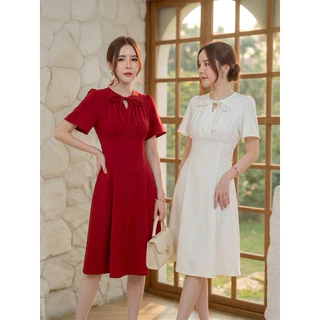 [พร้อมส่ง]Beauty dress เดรสออกงานดีเทลคอผูกโบว์ ป้าย VERA ชุดไปงานแต่ง ชุดไปคาเฟ่ by Lamoon apparel