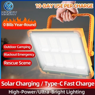 KKSKY ไฟฉุกเฉิน โซล่าเซลล์ 50000W 100000W ฝนตกชาร์จได้ สปอตไลท์พกพา IP68 solar light ไฟพกพาอเนกประสง ไฟฉุกเฉินในบ้าน LED