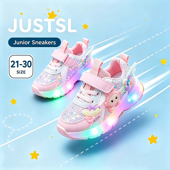 JUSTSL แฟชั่นเด็กเรืองแสงการ์ตูนรูปแบบรองเท้าผ้าใบสบายสบาย