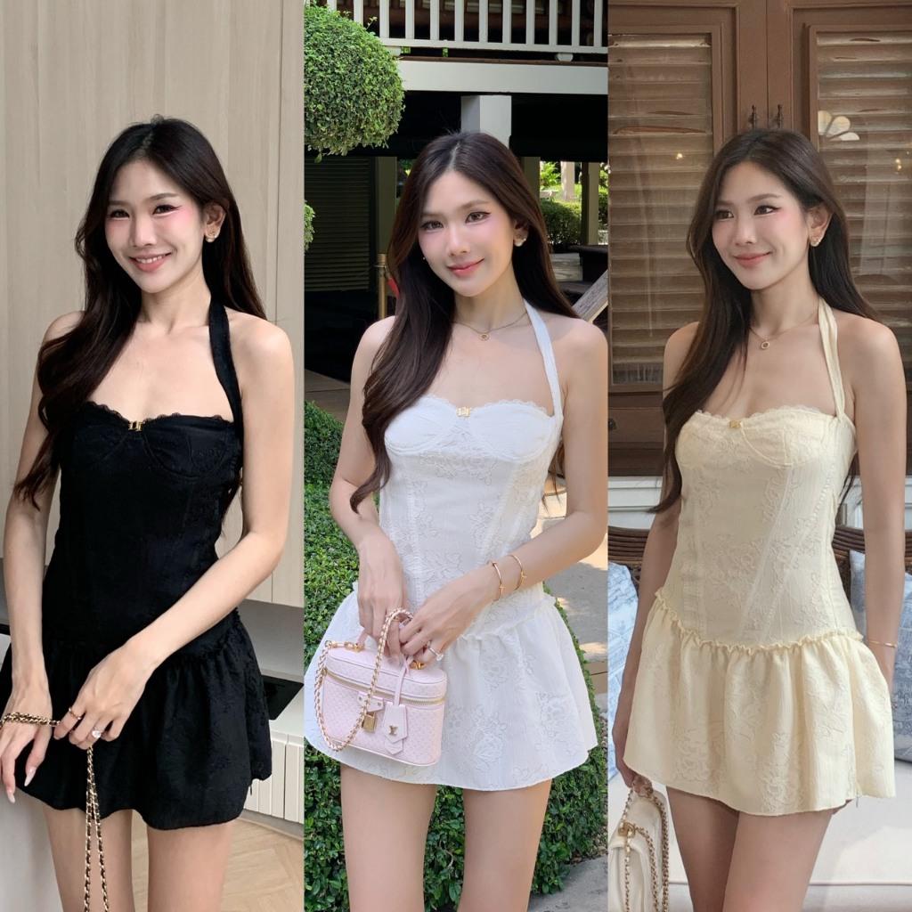 [พรีออเดอร์เฉพาะสี Cream 10-15วัน] NICHARIS - เดรสผูกคอทรงคอร์เซ็ทลูกไม้ รุ่น Daisy Doll Dress