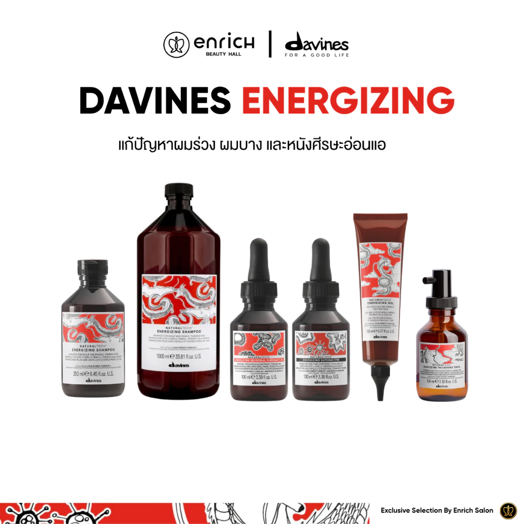 DAVINES Energizing Shampoo Superactive Gel Tonic ดาวิเนส แชมพู เซรั่ม ลดการหลุดร่วงของเส้นผม