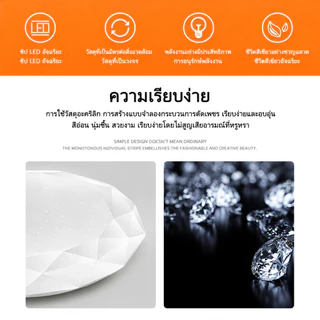 YOWXII โคมไฟเพดาน ไฟ LED 36W48W72W โคมไฟเพดาน 3 สีเปลี่ยน/สีขาว ไฟเพดาน LED ไฟห้องนอน เพดาน ไฟเพชรa