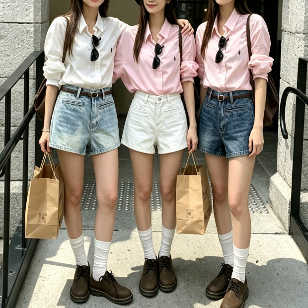 LUMOS ผ้าคุณภาพดี กางเกงขาสั้นยีนส์ เอวสูง สไตล์เกาหลีเรียบหรู เสื้อผ้าผู้หญิง#V146-148