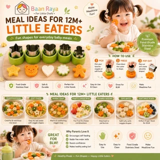 🥕🥦 ชุดแม่พิมพ์ตัดอาหาร สีเขียว ตัดผัก ผลไม้ แซนวิช ขนมปัง Bento BLW DIY Food Cutter Vegetable Fruit Cutter Baan Raya
