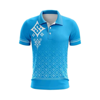 เสื้อวันแม่ เสื้อโปโลลายไทยสีฟ้า มี4ลาย
