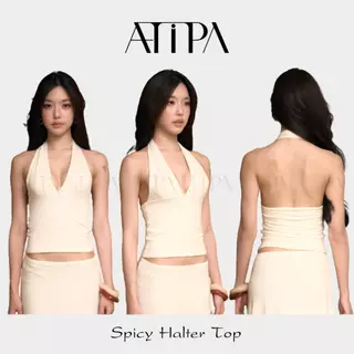 Atipashop - Spicy Halter Top | เสื้อคล้องคอ ทรงเข้ารูป ดีไซน์คอวีลึกช่วยเผยช่วงคอและไหล่อย่างสวยงาม