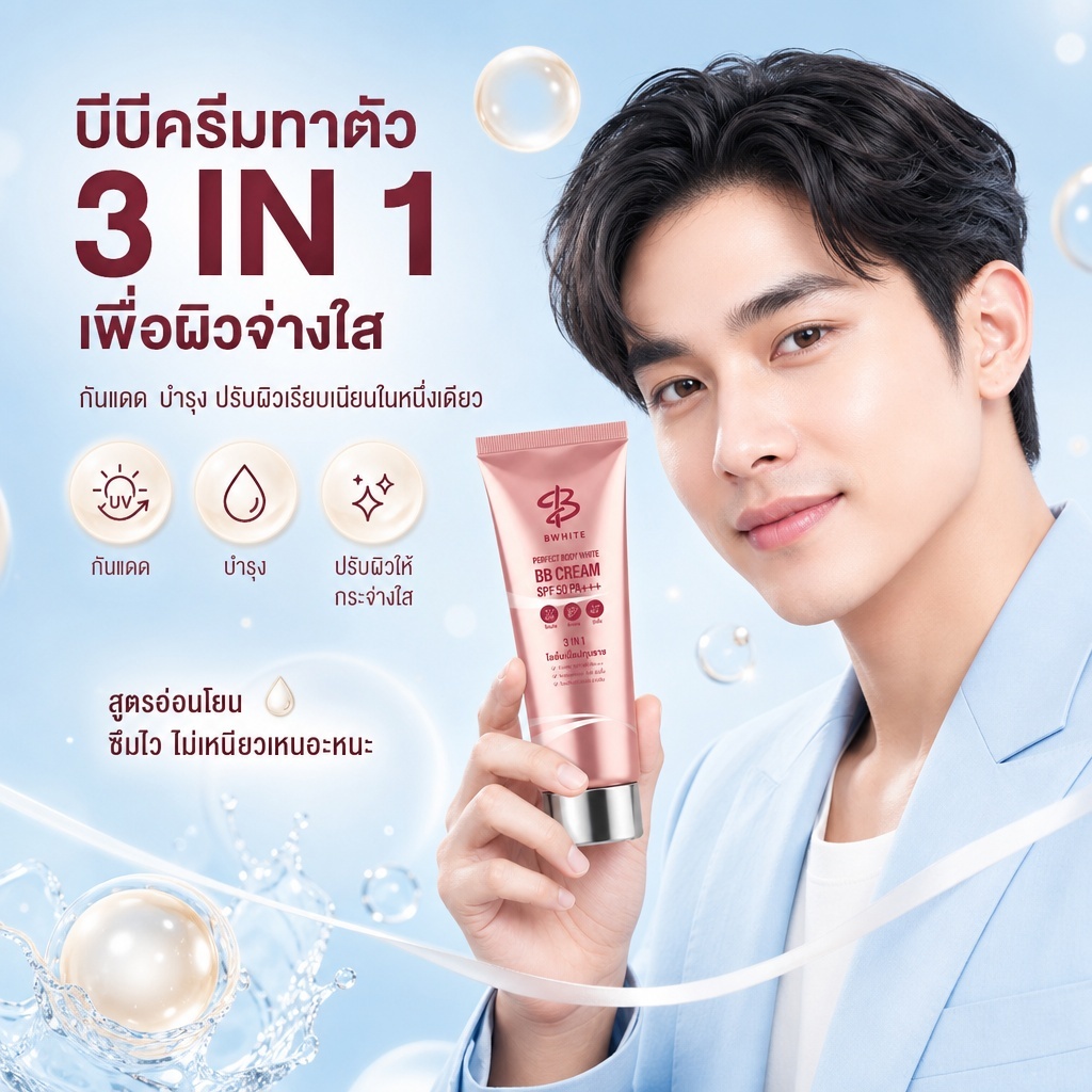 โลชั่นเบิ้ล ปทุมราช BWhite 3 in 1 โทนอัพผิวกาย กันแดด bb cream ชุ่มชื้น ขนาด 150ML มีส่งด่วน