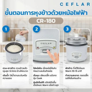 CEFLAR หม้อหุงข้าวไฟฟ้า รุ่น CR-180 1.8 ลิตร 700W หุง ต้ม นึ่ง อุ่น ครบชุดพร้อมซึ้ง