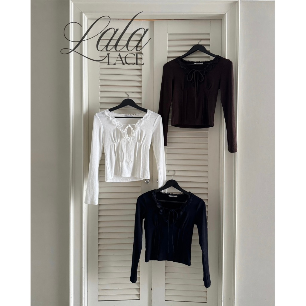 THESUNCO - LALA LACE TOP เสื้อแขนยาวดีเทลคอวีลูกไม้ ใส่ได้ 2 แบบ