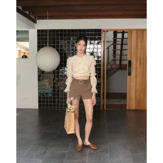 Kokiji - Mochi top เสื้อแขนยาวลายจุดสีครีมอ่อน