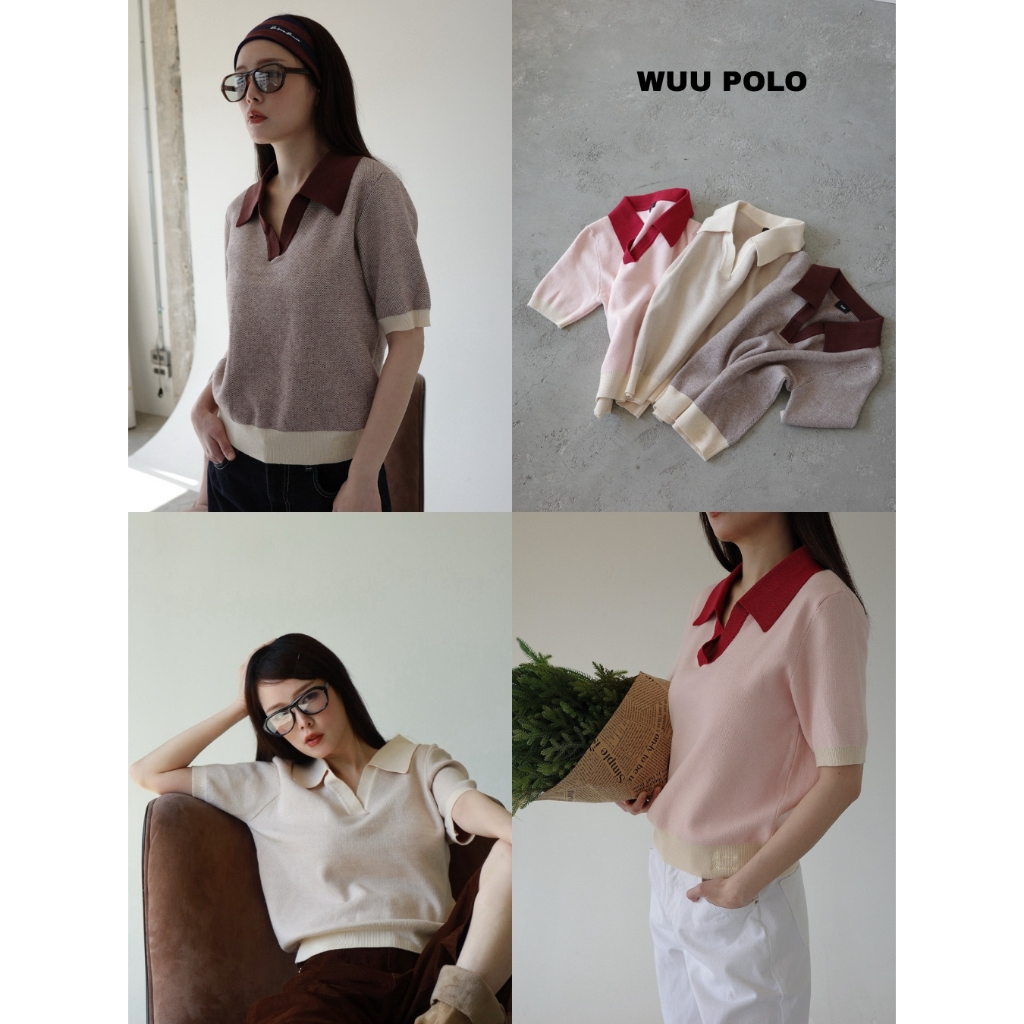 BXB - WUU POLO KNIT TOP เสื้อโปโลไหมพรมผ้าหนานุ่ม / ส่งด่วน