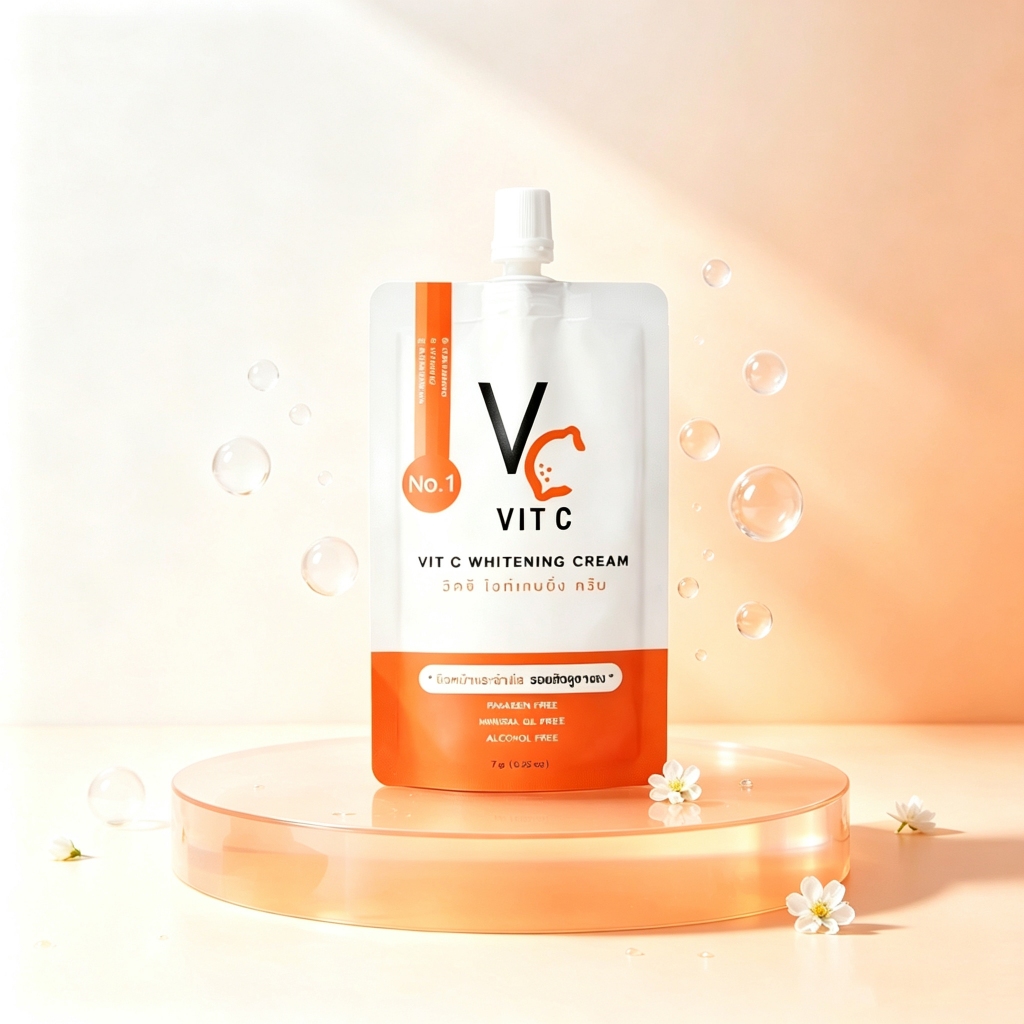 [1 ซอง] VC Vit C วิตซี รัชชา วิตซี ไวท์เทนนิ่ง ครีม บำรุงผิวหน้าผสมสารป้องกันแสงแดด ขนาด 7 กรัม